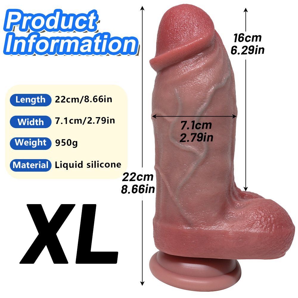 XL Realistic Silicone Dildo with Suction Cup – 22cm (8.66in) - Tarisss Sex Toy Store