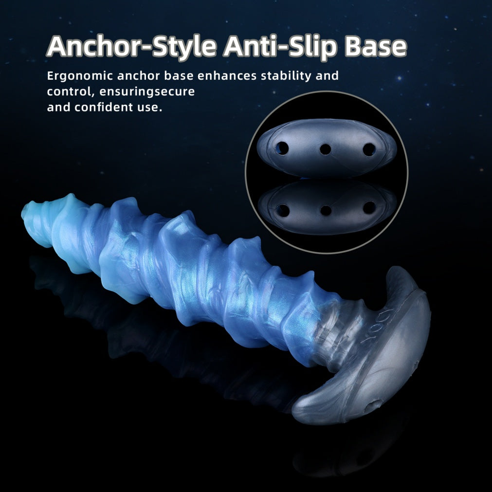 Domlust Spiral Strap-On Dildo – Premium Platinum Silicone | Tidal Ridge Fantasy Dildo | Ice Blue | Harness & Anal Ready