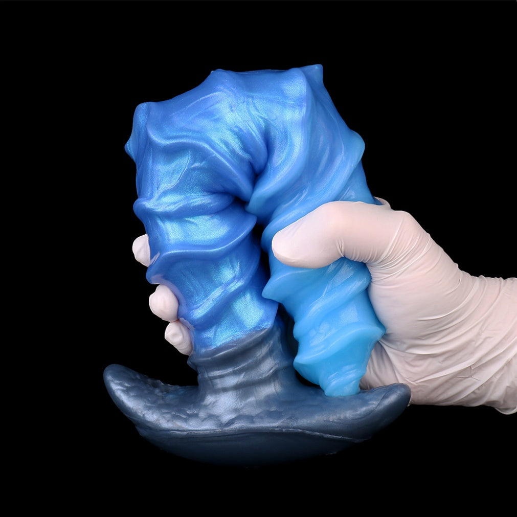 Domlust Spiral Strap-On Dildo – Premium Platinum Silicone | Tidal Ridge Fantasy Dildo | Ice Blue | Harness & Anal Ready