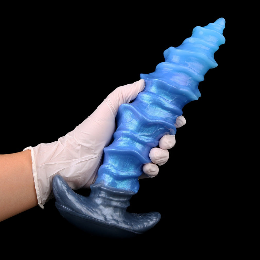 Domlust Spiral Strap-On Dildo – Premium Platinum Silicone | Tidal Ridge Fantasy Dildo | Ice Blue | Harness & Anal Ready