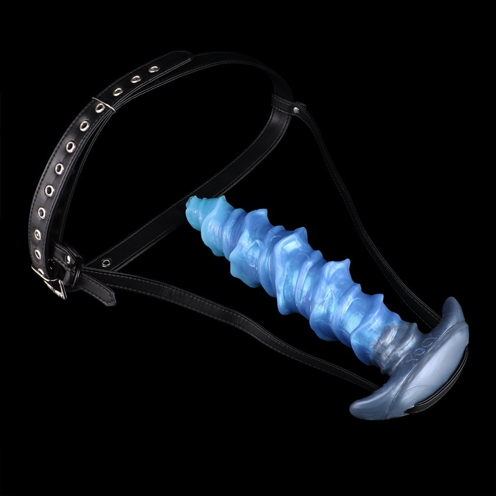 Domlust Spiral Strap-On Dildo – Premium Platinum Silicone | Tidal Ridge Fantasy Dildo | Ice Blue | Harness & Anal Ready