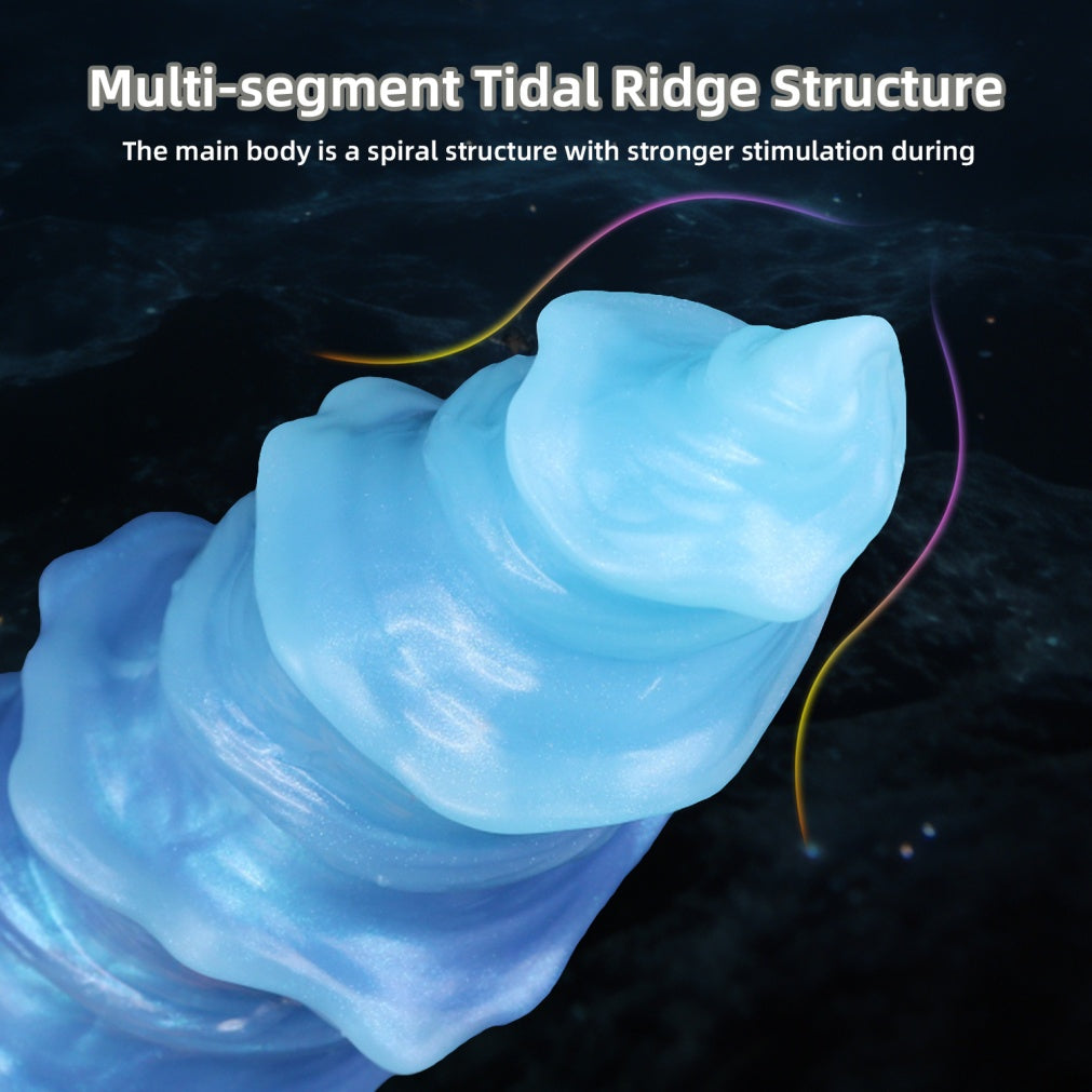 Domlust Spiral Strap-On Dildo – Premium Platinum Silicone | Tidal Ridge Fantasy Dildo | Ice Blue | Harness & Anal Ready