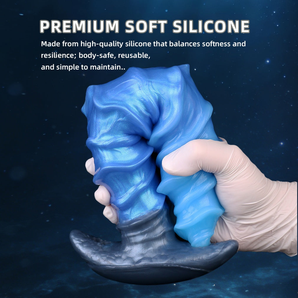 Domlust Spiral Strap-On Dildo – Premium Platinum Silicone | Tidal Ridge Fantasy Dildo | Ice Blue | Harness & Anal Ready