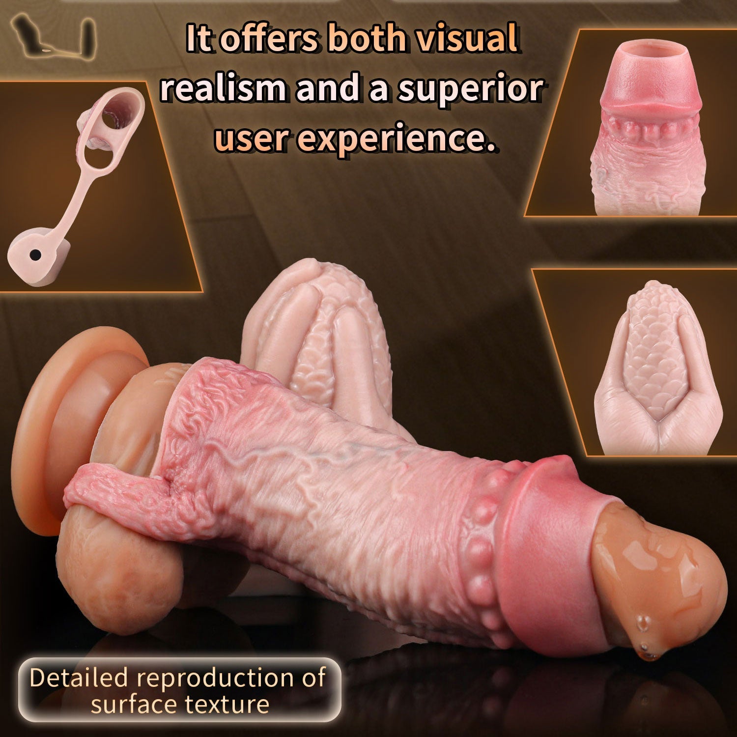 Realistic Silicone Cock Sleeve with Vibrating Butt Plug — Enlargement, Prostate Stimulation & Longer-Lasting Sex in One Integrated Set
