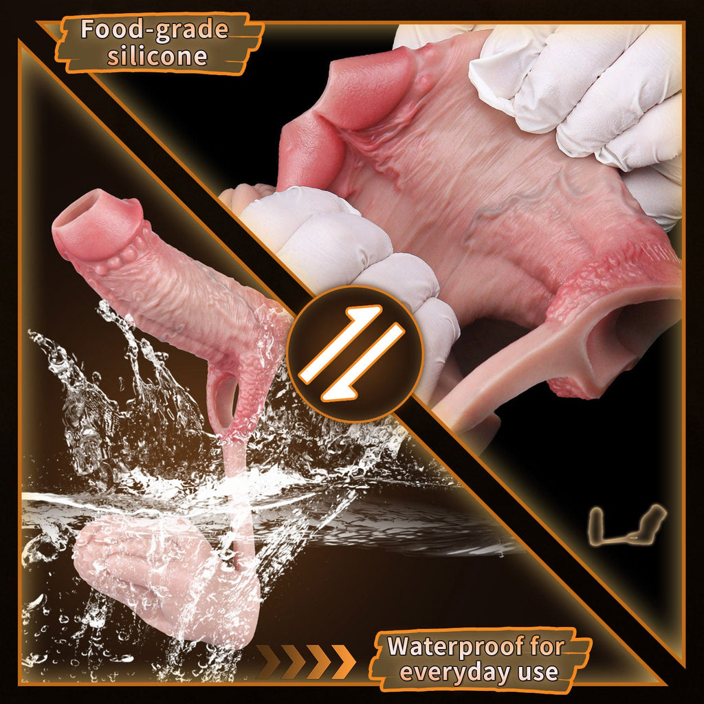 Realistic Silicone Cock Sleeve with Vibrating Butt Plug — Enlargement, Prostate Stimulation & Longer-Lasting Sex in One Integrated Set