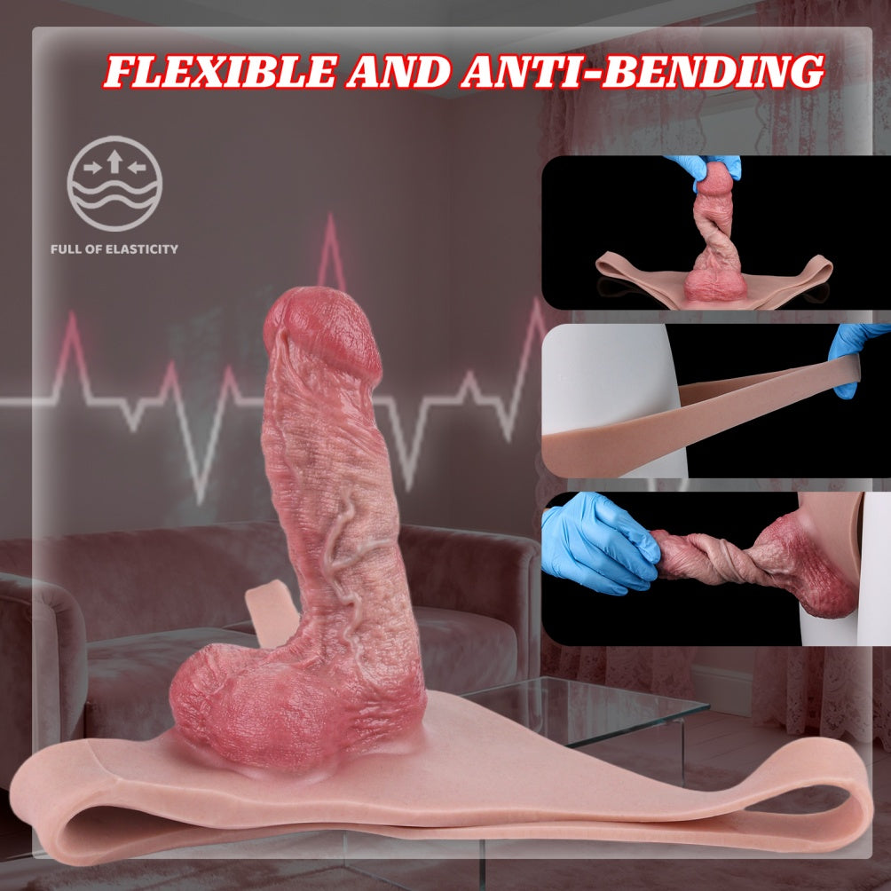 Realistic Bare Skin Hollow Dildo Male Strap On - Huge Penis Sleeve Extender Pants for Men