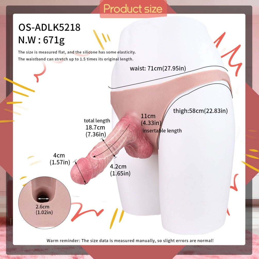 Realistic Bare Skin Hollow Dildo Male Strap On - Huge Penis Sleeve Extender Pants for Men