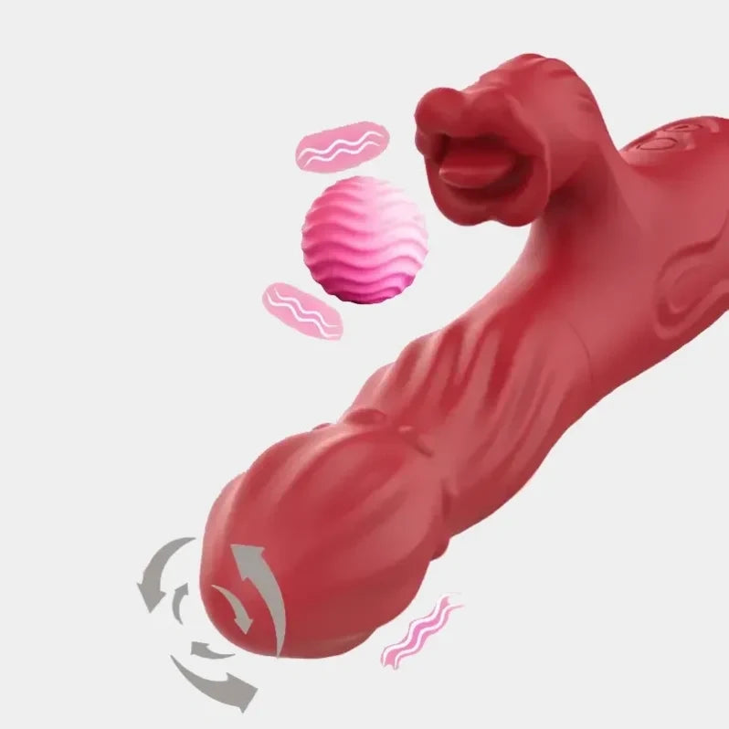 Double End Clit Tongue Lick Vibrating Dildo - 360° Rotating Rabbit Vibrator Handy Female Sex Toys
