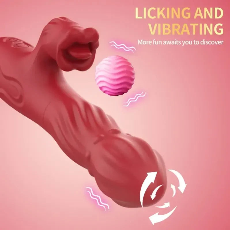 Double End Clit Tongue Lick Vibrating Dildo - 360° Rotating Rabbit Vibrator Handy Female Sex Toys
