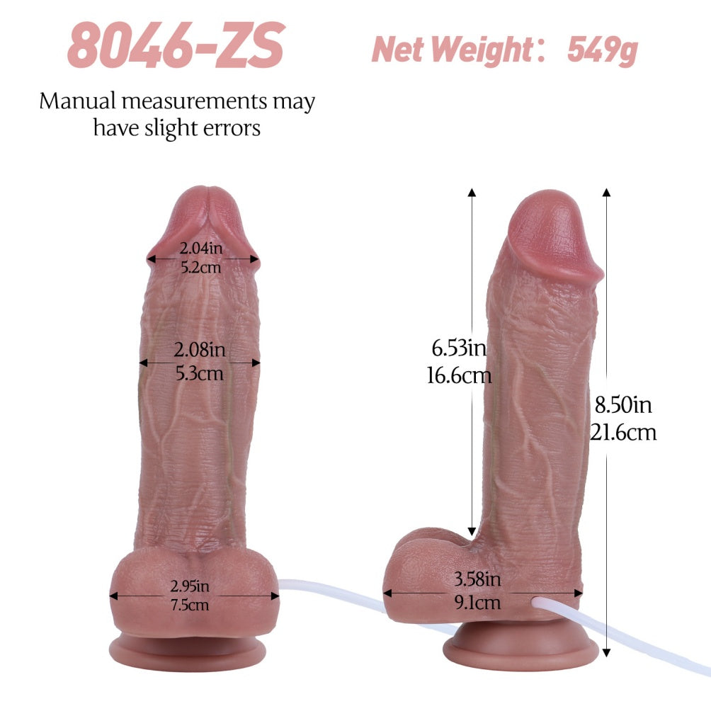 Domlust 8.5" Realistic Squirting Dildo – Sliding Foreskin Dual-Density Platinum Silicone Harness Suction Cup Sex Toy
