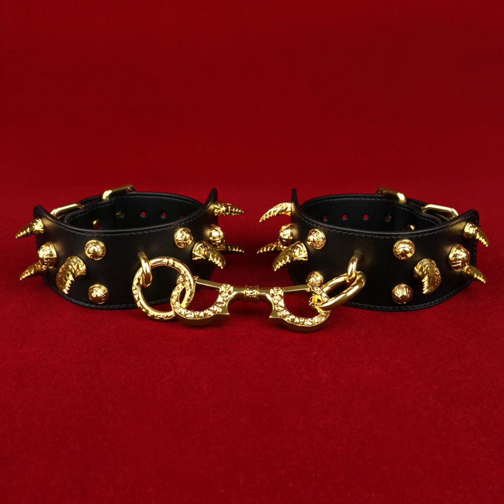 Fantasy Leather Spiked Sexual Handcuffs - Extreme Restraints Bettie Bondage BDSM Toys
