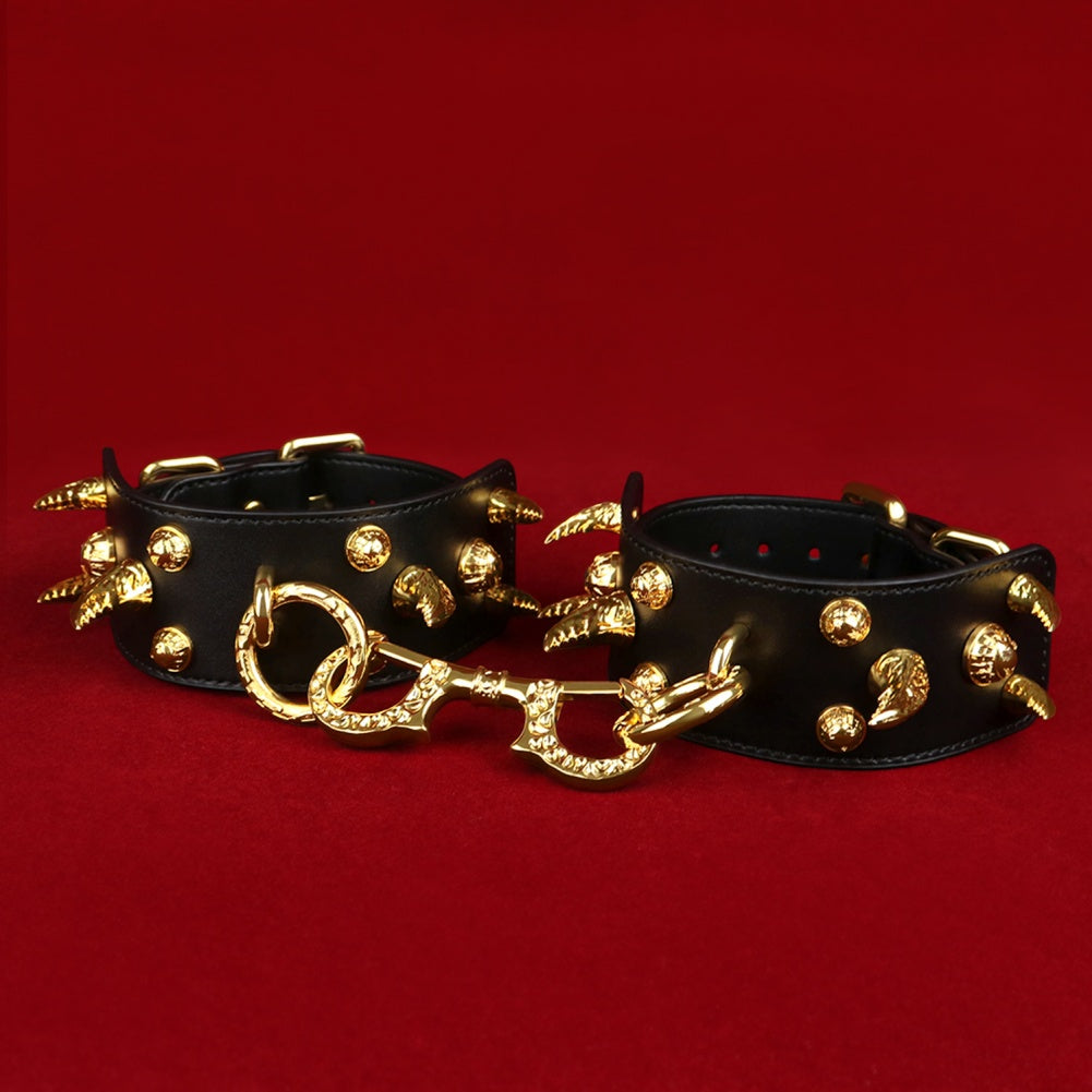 Fantasy Leather Spiked Sexual Handcuffs - Extreme Restraints Bettie Bondage BDSM Toys