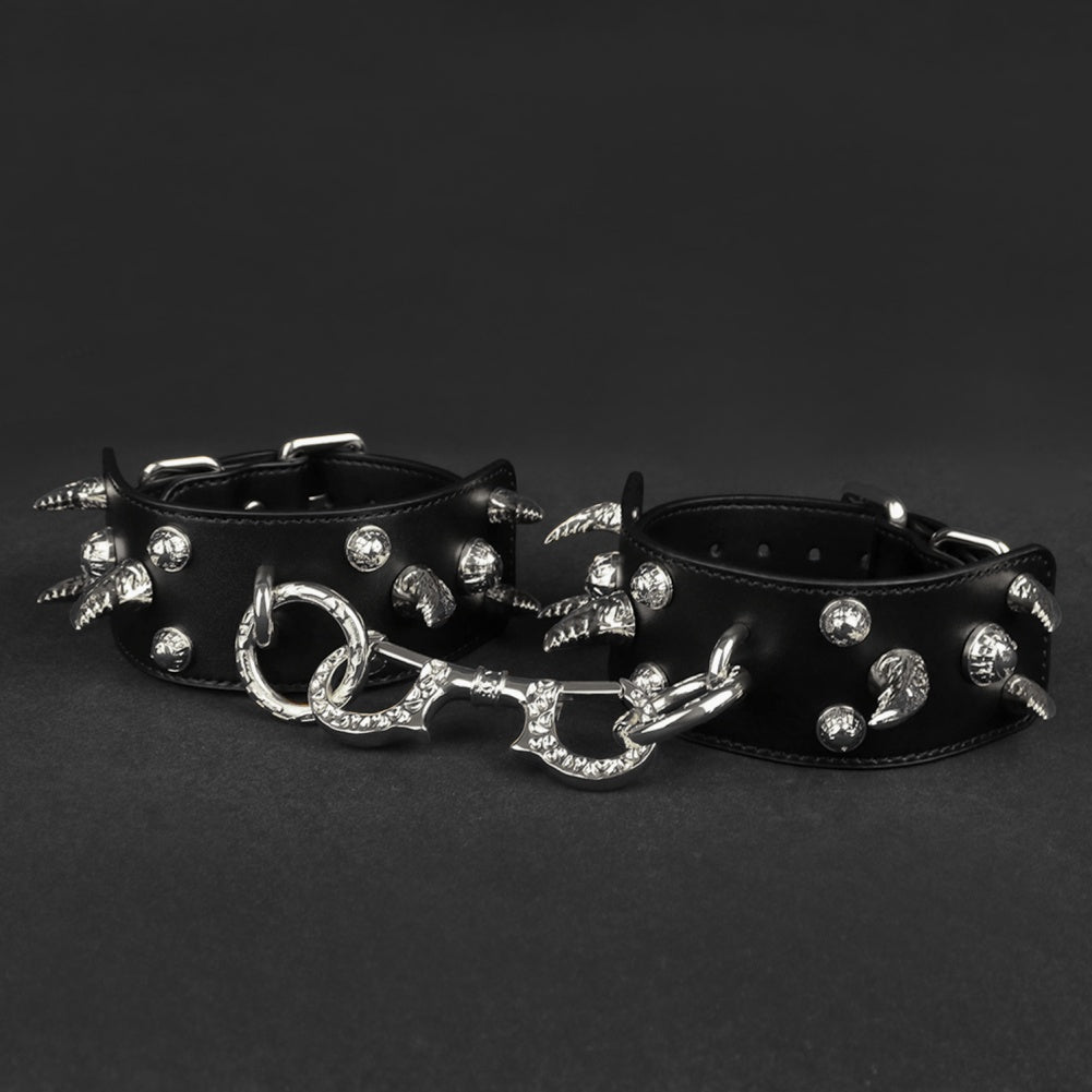 Fantasy Leather Spiked Sexual Handcuffs - Extreme Restraints Bettie Bondage BDSM Toys