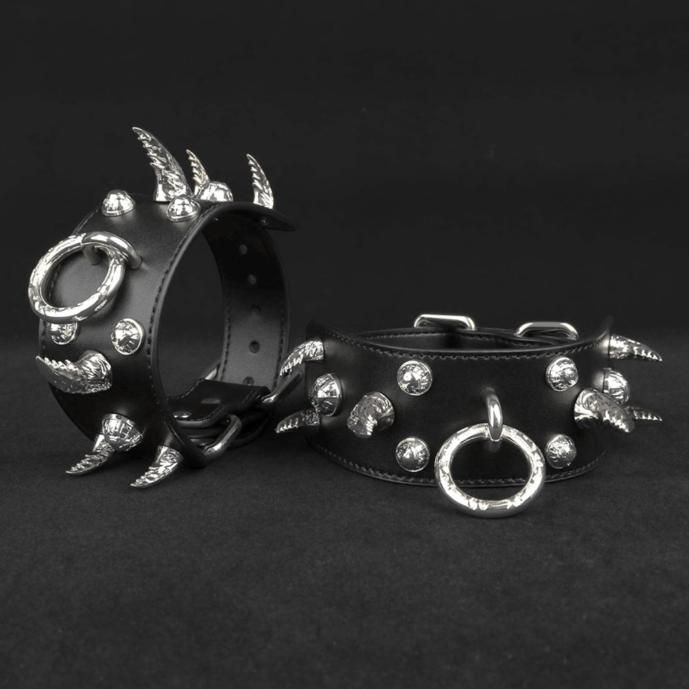 Fantasy Leather Spiked Sexual Handcuffs - Extreme Restraints Bettie Bondage BDSM Toys