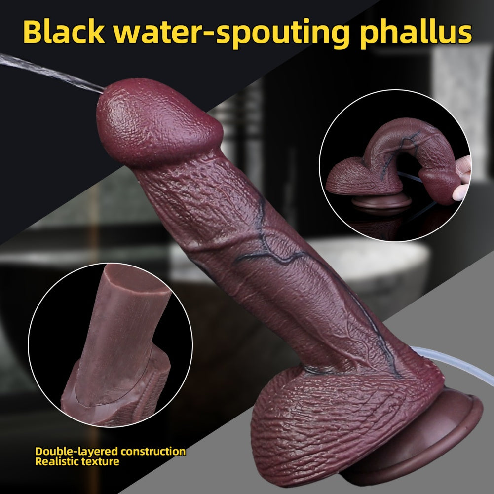 10 Inch Black Squirting Dildo – Dual Density Platinum Silicone | Realistic Vein Texture | Ejaculating