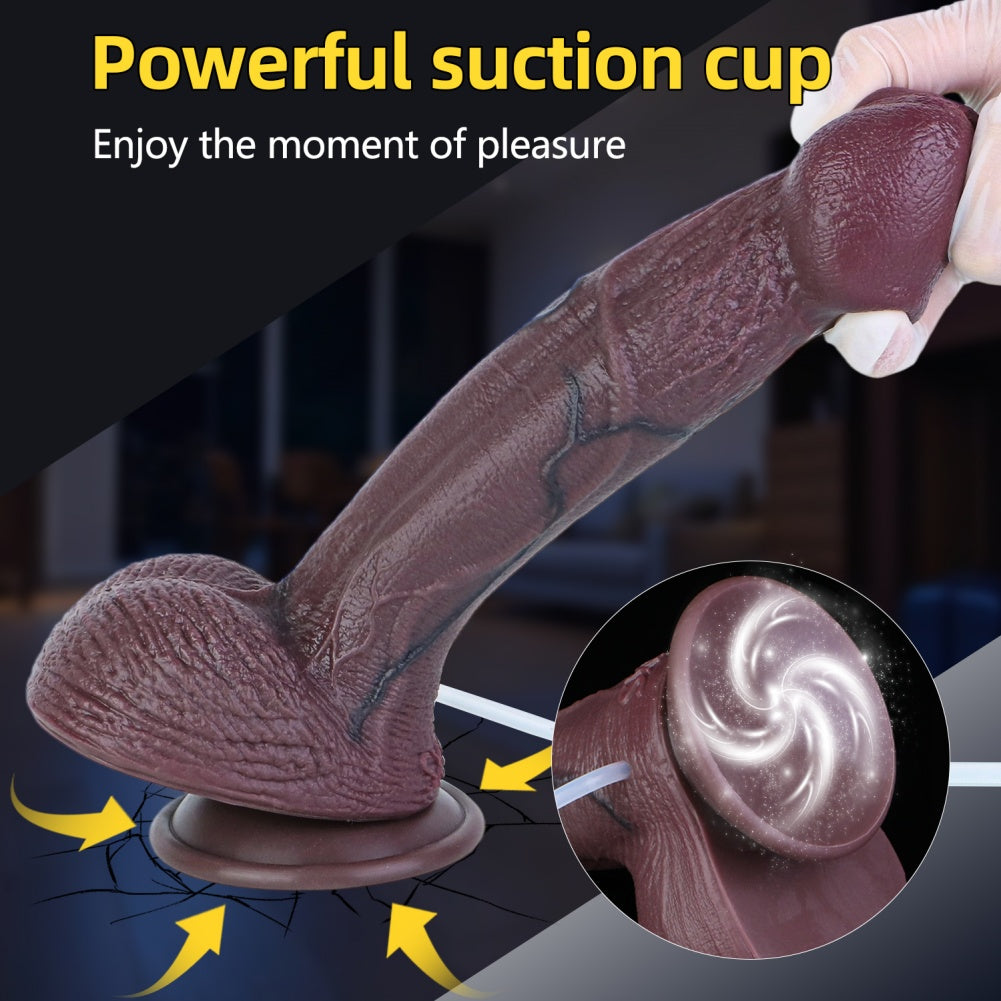 10 Inch Black Squirting Dildo – Dual Density Platinum Silicone | Realistic Vein Texture | Ejaculating