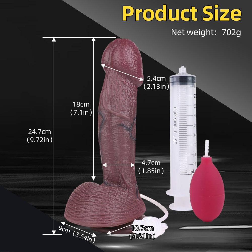 10 Inch Black Squirting Dildo – Dual Density Platinum Silicone | Realistic Vein Texture | Ejaculating