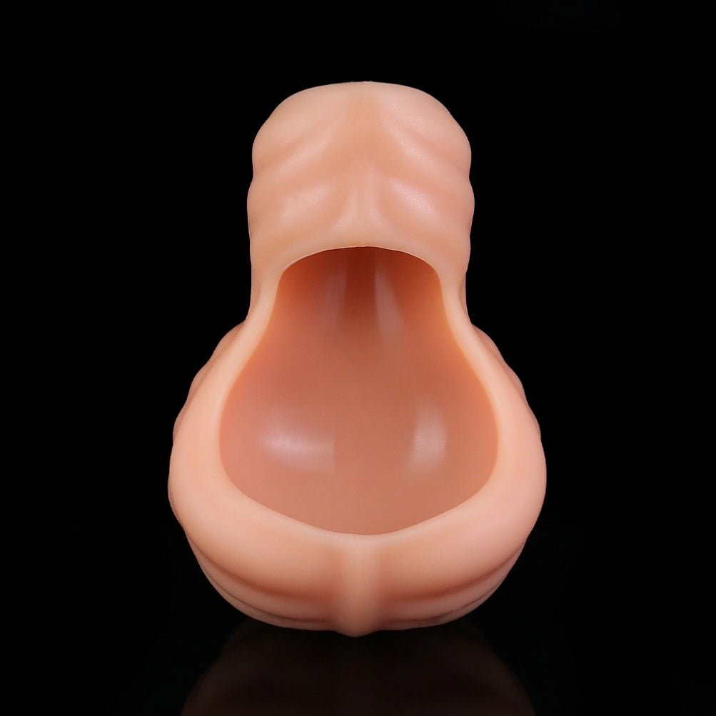 Realistic Fleshy Silicone Wearable Testicle Sleeve – Erection Restricting Chastity Cage Sex Toys for Men