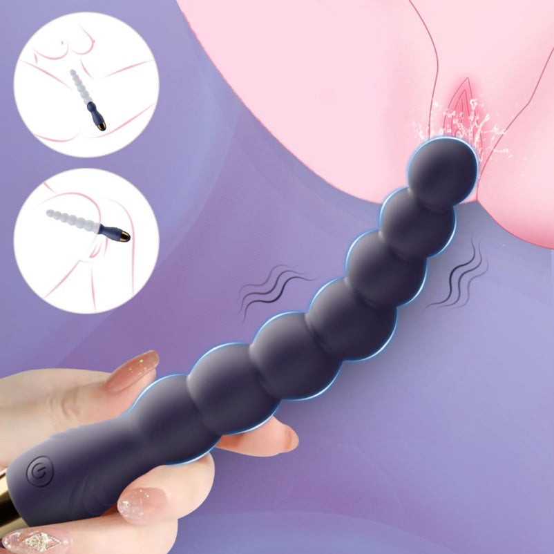 Purple Silicone 7-Bead Vibrating Anal Beads Butt Plug – Powerful Motor Clit-Stimulating Masturbator