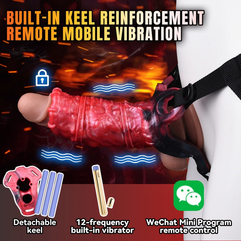 Male-Specific Ejaculation Control Vibrating Cock Sleeve - Silicone Monster Fantasy Design