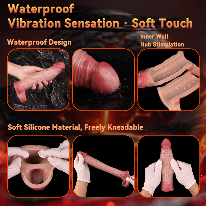 8-inch Realistic Cock Sleeve Sheath - Remote Control Vibrating Penissleeve Extender for Men
