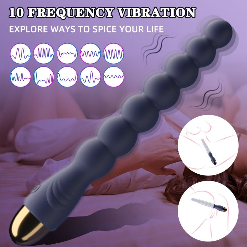 Purple Silicone 7-Bead Vibrating Anal Beads Butt Plug – Powerful Motor Clit-Stimulating Masturbator