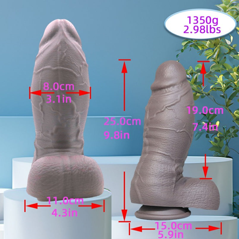 Gray Monster Dildo – 3.1" Girth Platinum Silicone | 1350g Heavyweight Realistic | Suction Cup