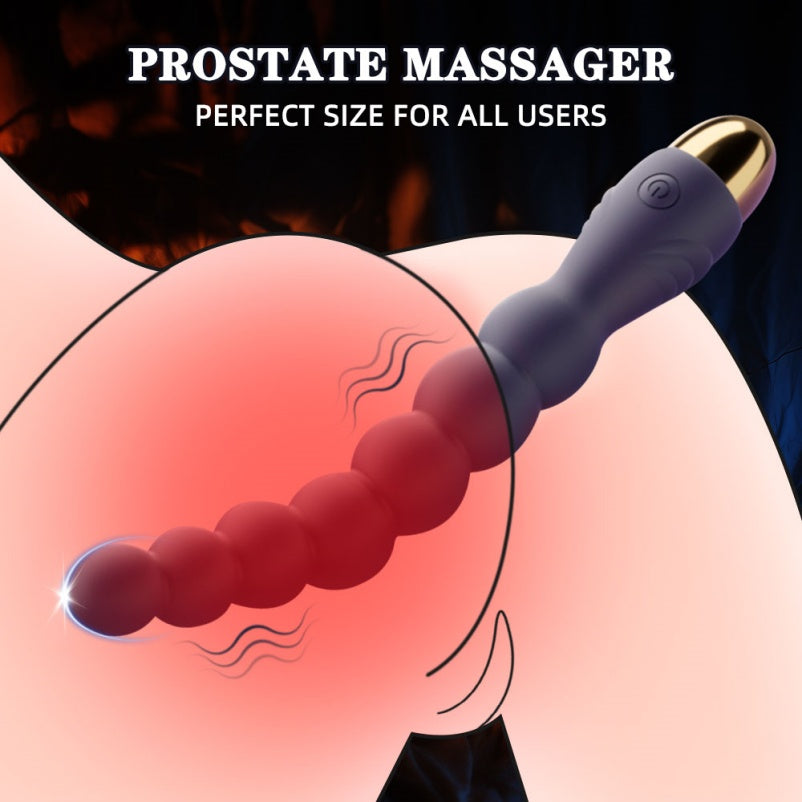 Purple Silicone 7-Bead Vibrating Anal Beads Butt Plug – Powerful Motor Clit-Stimulating Masturbator
