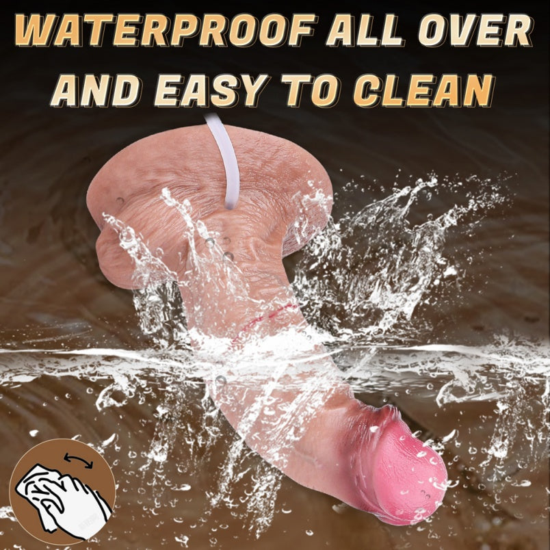 Realistic Squirting Dildo with Giant Balls — Lightskin Flesh Silicone Ejaculating Strap-On & Suction Cup Sex Toy