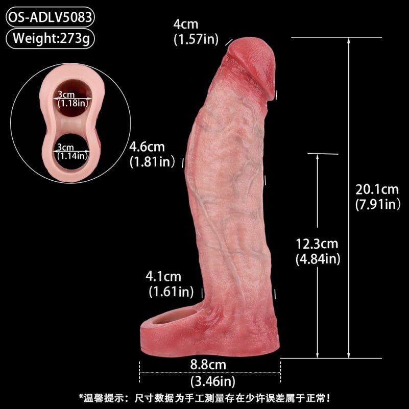 8-inch Realistic Cock Sleeve Sheath - Remote Control Vibrating Penissleeve Extender for Men