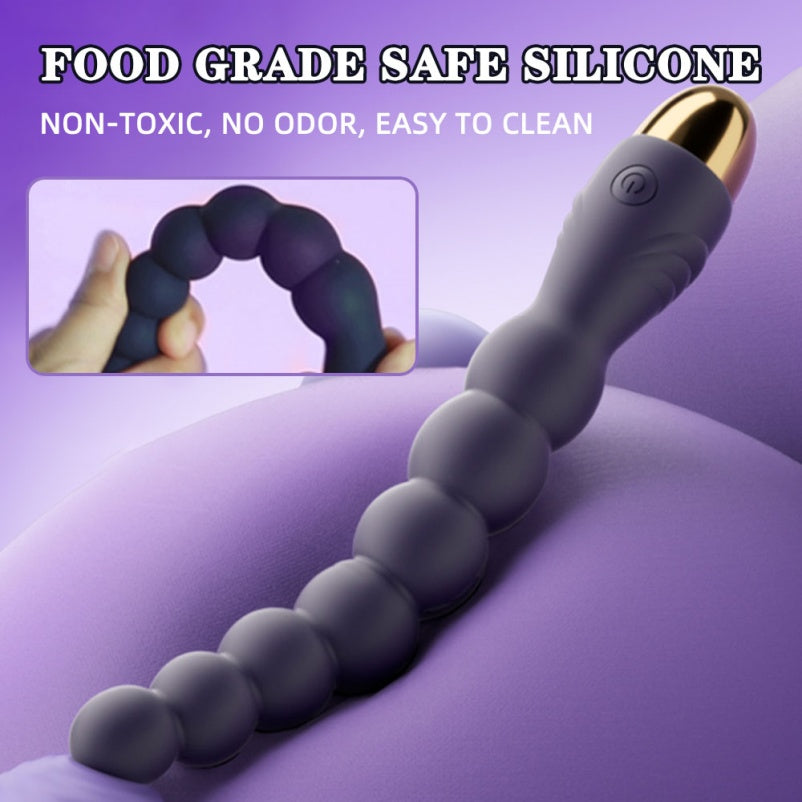 Purple Silicone 7-Bead Vibrating Anal Beads Butt Plug – Powerful Motor Clit-Stimulating Masturbator