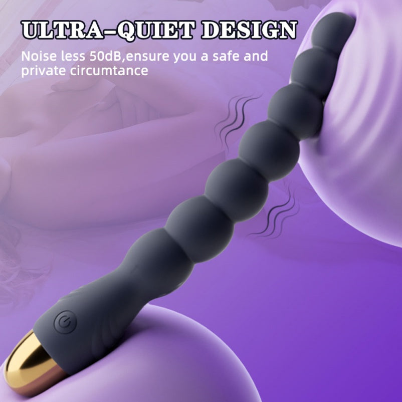 Purple Silicone 7-Bead Vibrating Anal Beads Butt Plug – Powerful Motor Clit-Stimulating Masturbator