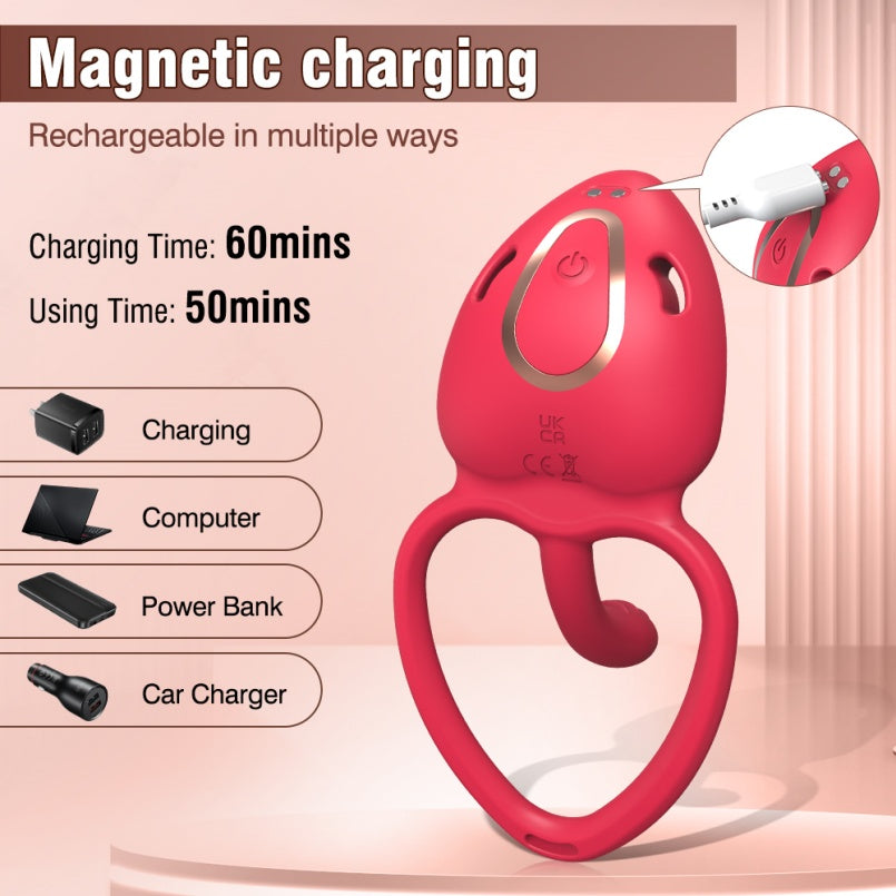Vibrating Cock Ring with Rose Magic Wand – Strap-On Compatible Oral Sex Toys for Man & Women