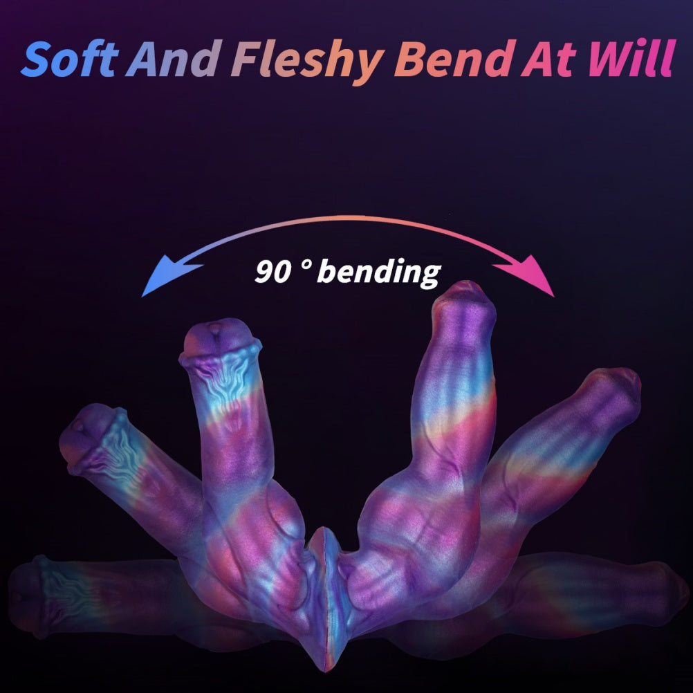Fantasy Purple Knotted Double Dildo – Platinum Silicone Monster Cock for Couples
