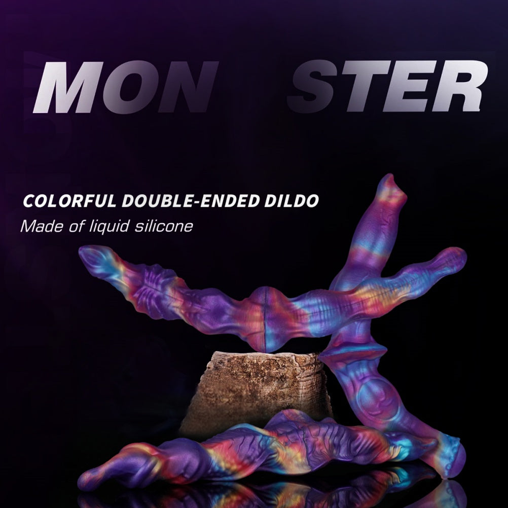 Fantasy Purple Knotted Double Dildo – Platinum Silicone Monster Cock for Couples