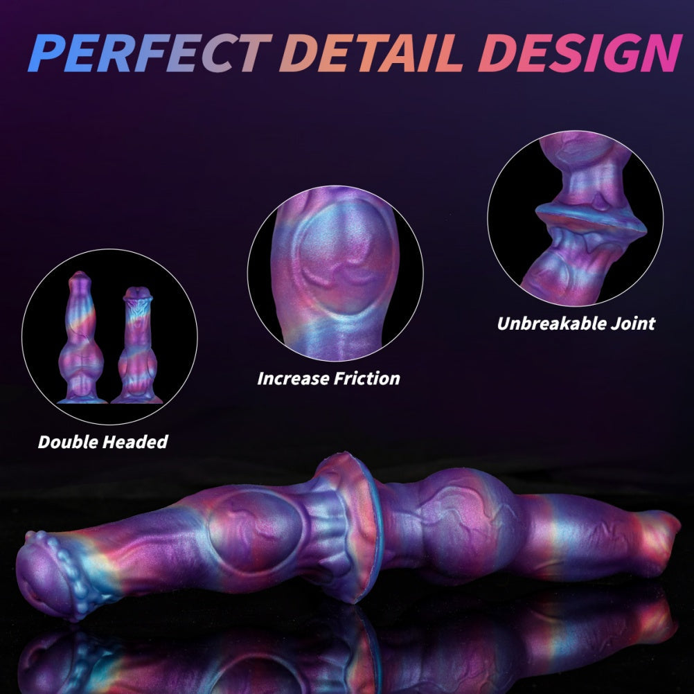 Fantasy Purple Knotted Double Dildo – Platinum Silicone Monster Cock for Couples