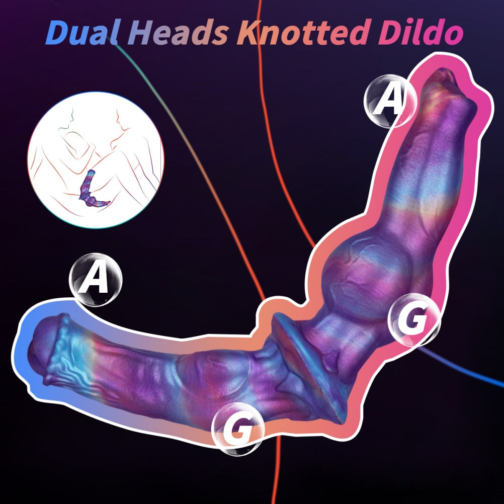 Fantasy Purple Knotted Double Dildo – Platinum Silicone Monster Cock for Couples