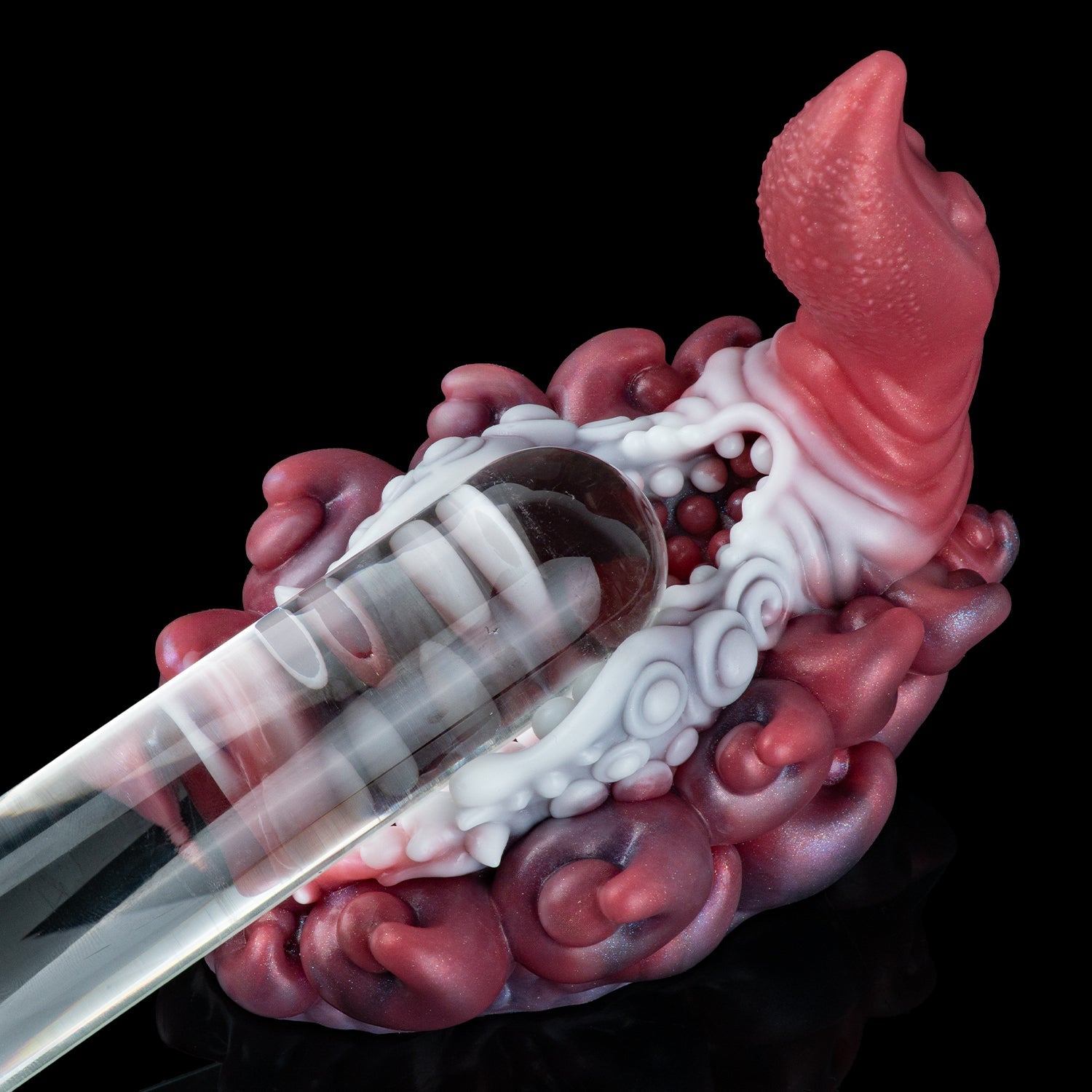 Alien Tentacle Grinder Sex Toy | Platinum Silicone Male Masturbator with Open Channel & Vibrator Slot