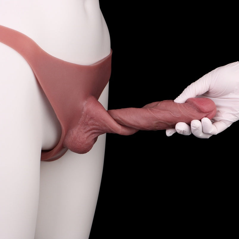 Flesh Hollow Dildo Sheath Underwear - 8 Inch Realistic Cock Sleeve Extender Pants for Men