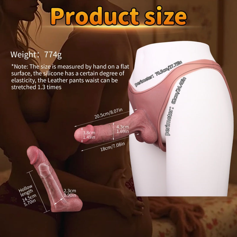 Flesh Hollow Dildo Sheath Underwear - 8 Inch Realistic Cock Sleeve Extender Pants for Men