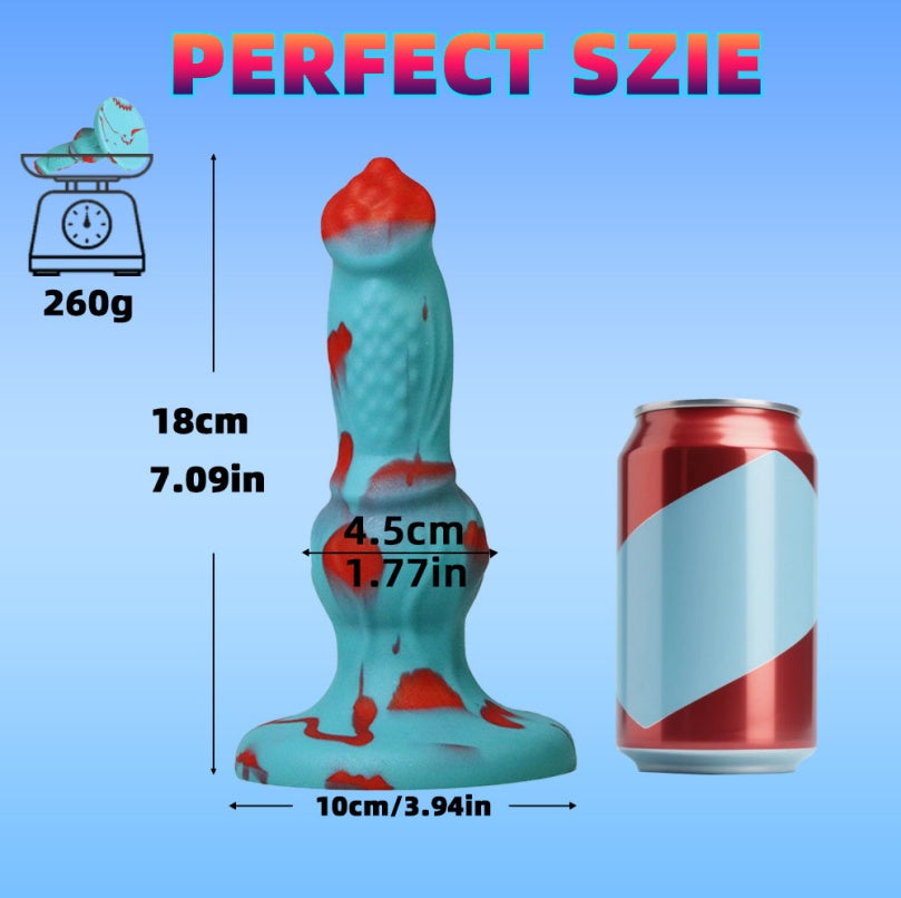 Canine Fantasy Knot Dildo – Blue & Red Silicone, Knot Expansion, Suction Cup | Domlust