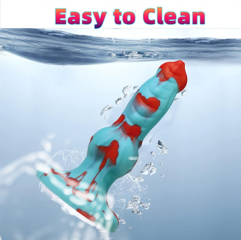 Canine Fantasy Knot Dildo – Blue & Red Silicone, Knot Expansion, Suction Cup | Domlust