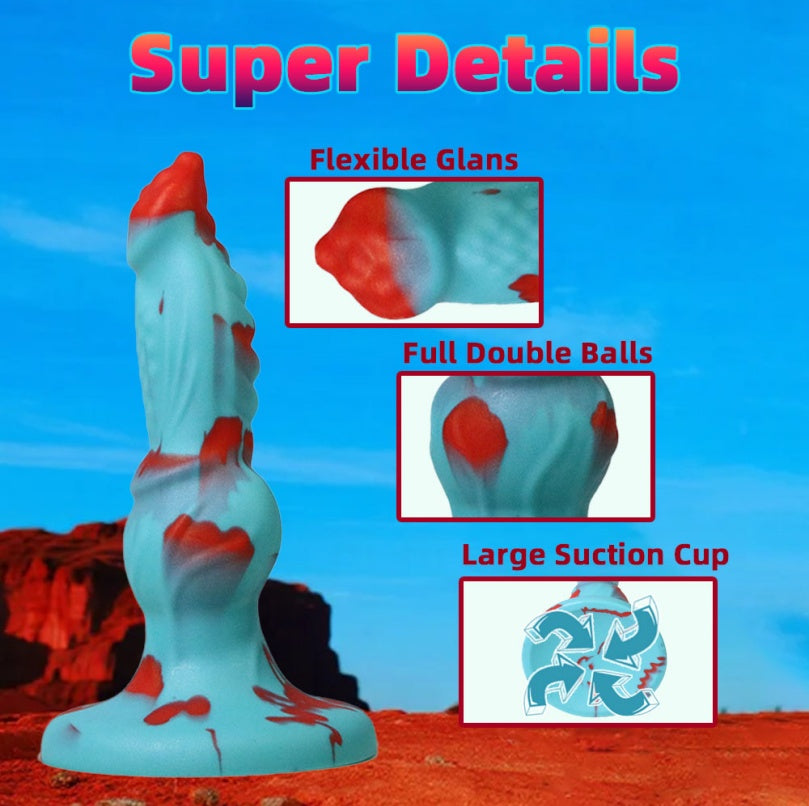 Canine Fantasy Knot Dildo – Blue & Red Silicone, Knot Expansion, Suction Cup | Domlust