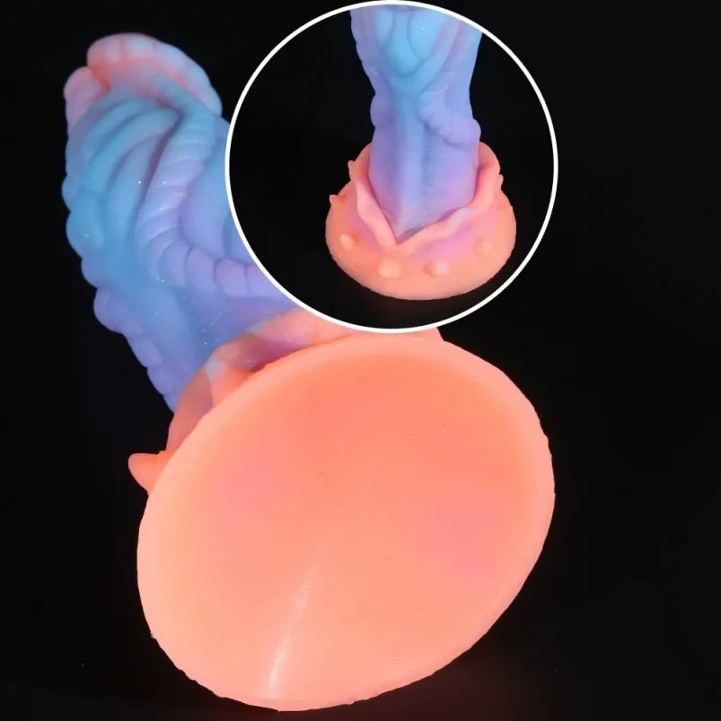 Domlust Glow-in-the-Dark Dragon Dildo – Platinum Silicone Dragon Scale Suction Cup Anal Butt Plug Fantasy Fetish Sex Toy